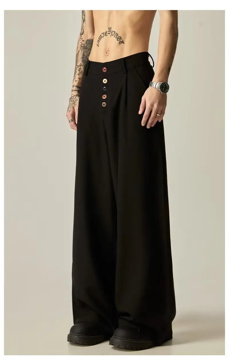 Men's Wide Leg Pleated Trousers Casual Loose Fit Drapey Suit Pants Streetwear Baggy Trousers