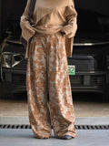 Fashionable and relaxed wide leg printed trousers with hanging design, casual pants for women
