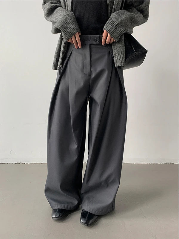 Loose A-Line Wide Leg Casual Trousers Design Sense Oversize Pleated Floor-Length West Pants Personality Men Women