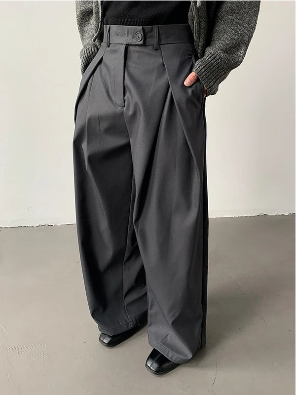 Loose A-Line Wide Leg Casual Trousers Design Sense Oversize Pleated Floor-Length West Pants Personality Men Women