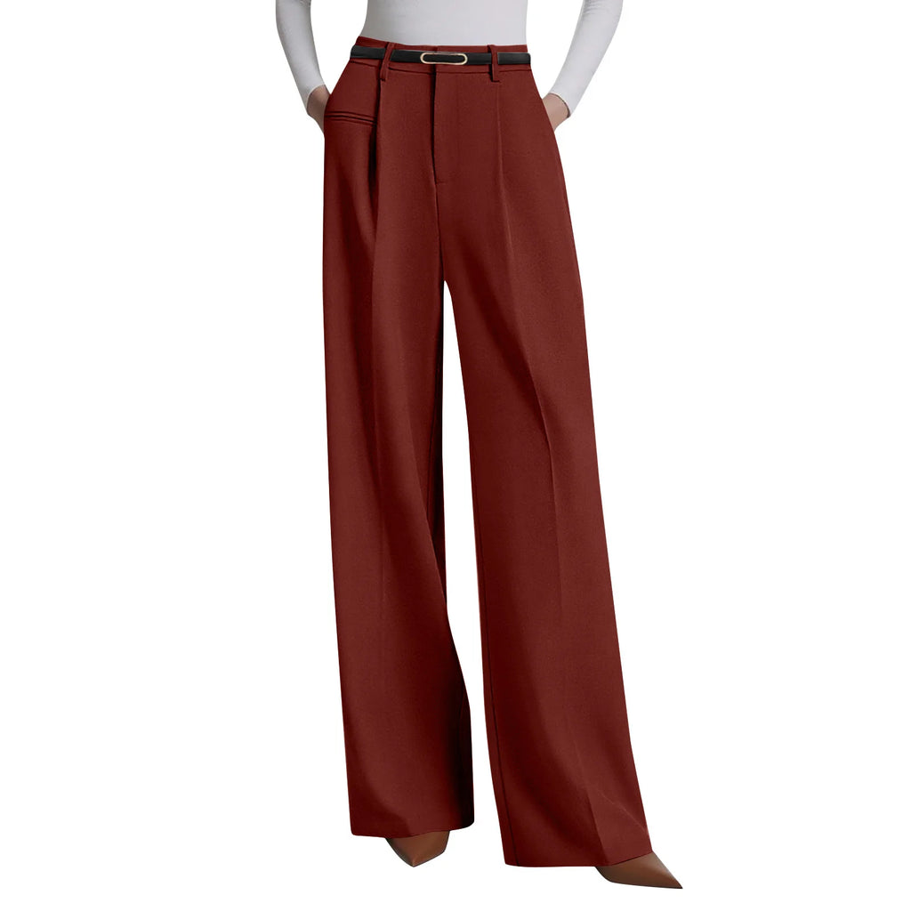 Wide-leg trousers with a flowing drape Women's high-waisted pleated casual trousers Sleek versatile trousers for commuting