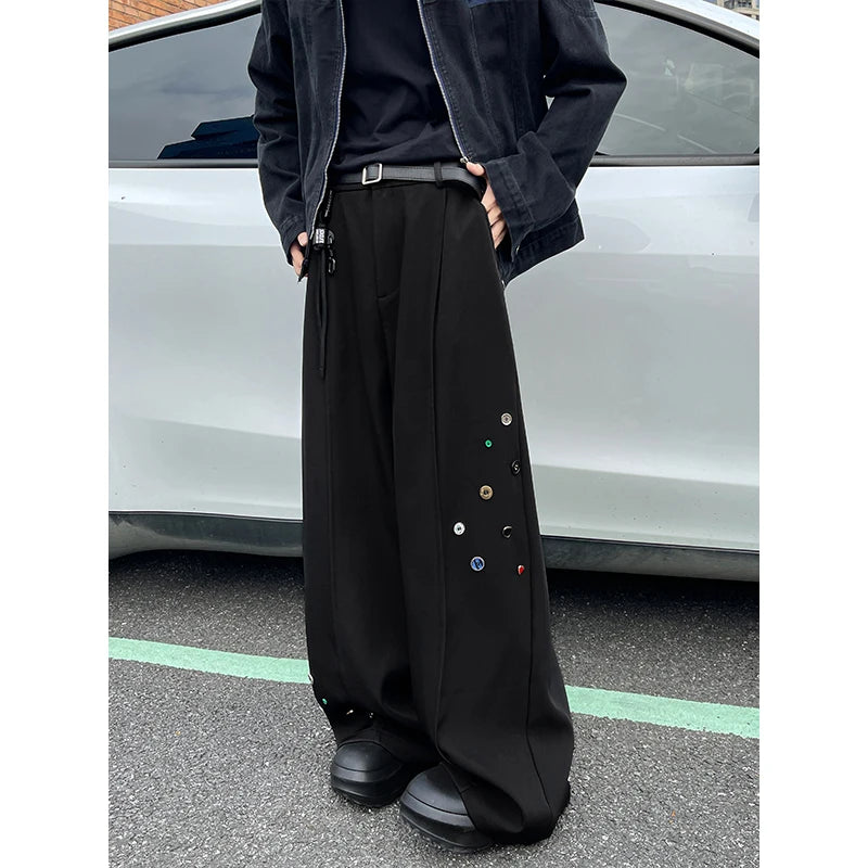 Wide Leg Trousers with Button Detail Vertical Cool Drag Baggy Pants Monochrome Hip Hop Streetwear American Style Plus XXXXXL