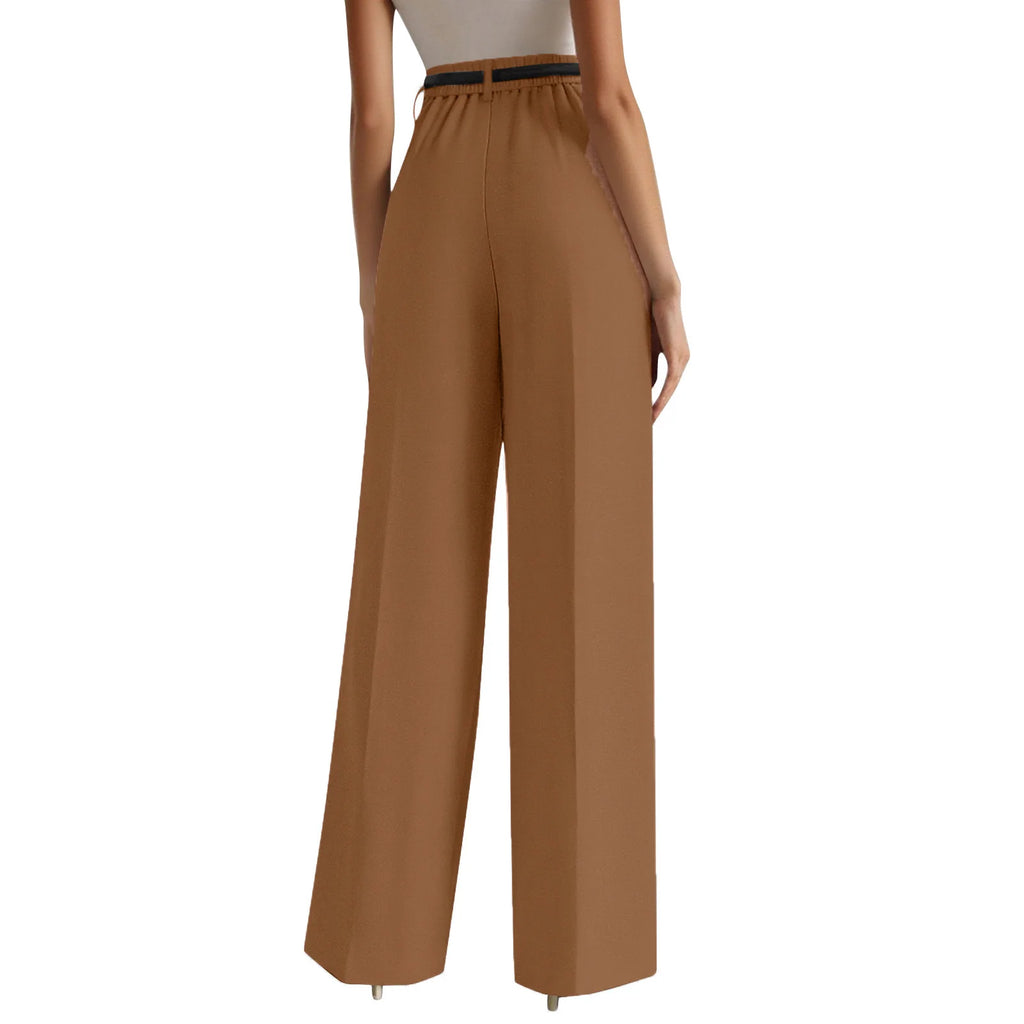 Wide-leg trousers with a flowing drape Women's high-waisted pleated casual trousers Sleek versatile trousers for commuting
