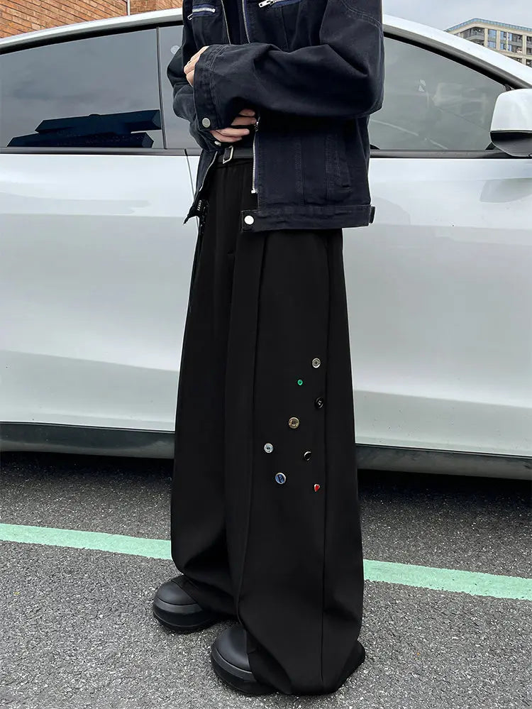 Wide Leg Trousers with Button Detail Vertical Cool Drag Baggy Pants Monochrome Hip Hop Streetwear American Style Plus XXXXXL