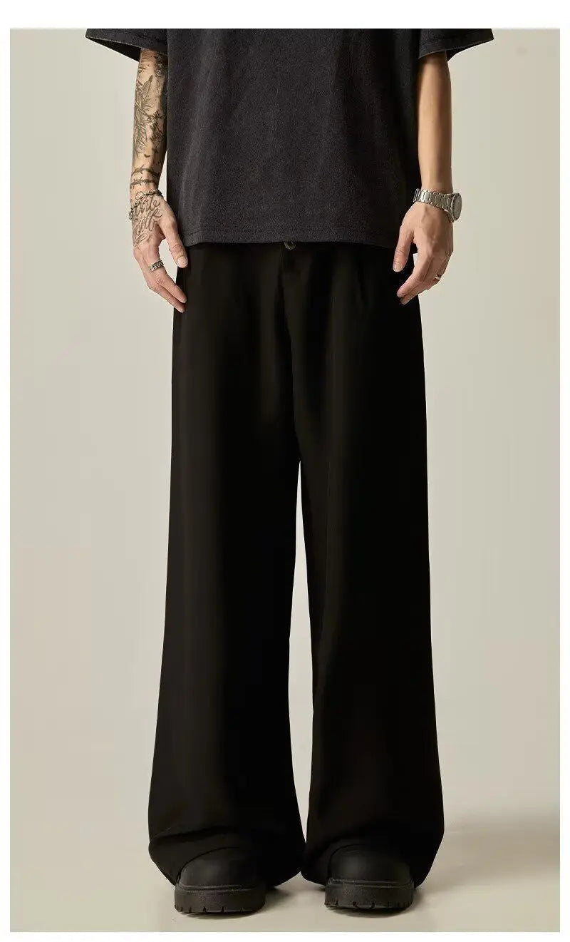 Men's Wide Leg Pleated Trousers Casual Loose Fit Drapey Suit Pants Streetwear Baggy Trousers