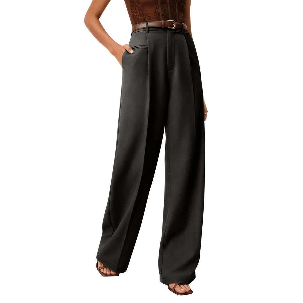 Wide-leg trousers with a flowing drape Women's high-waisted pleated casual trousers Sleek versatile trousers for commuting