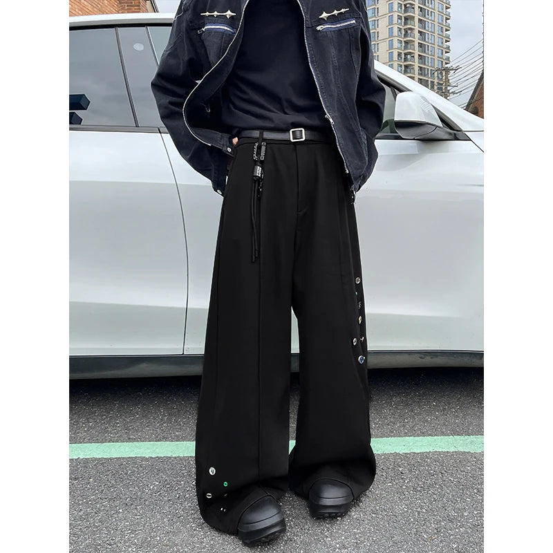 Wide Leg Trousers with Button Detail Vertical Cool Drag Baggy Pants Monochrome Hip Hop Streetwear American Style Plus XXXXXL