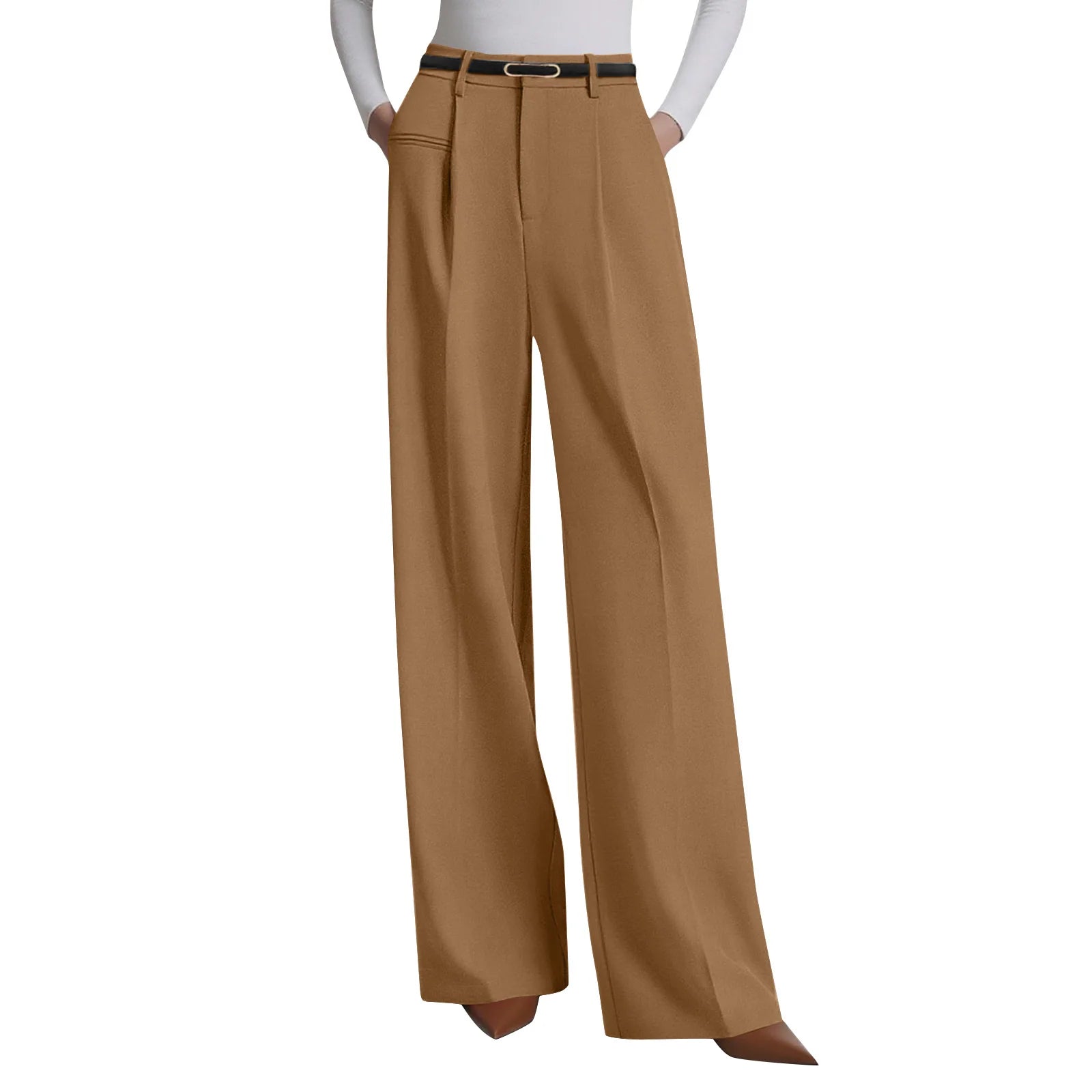 Wide-leg trousers with a flowing drape Women's high-waisted pleated casual trousers Sleek versatile trousers for commuting
