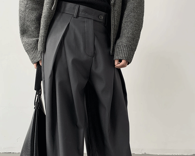 Loose A-Line Wide Leg Casual Trousers Design Sense Oversize Pleated Floor-Length West Pants Personality Men Women