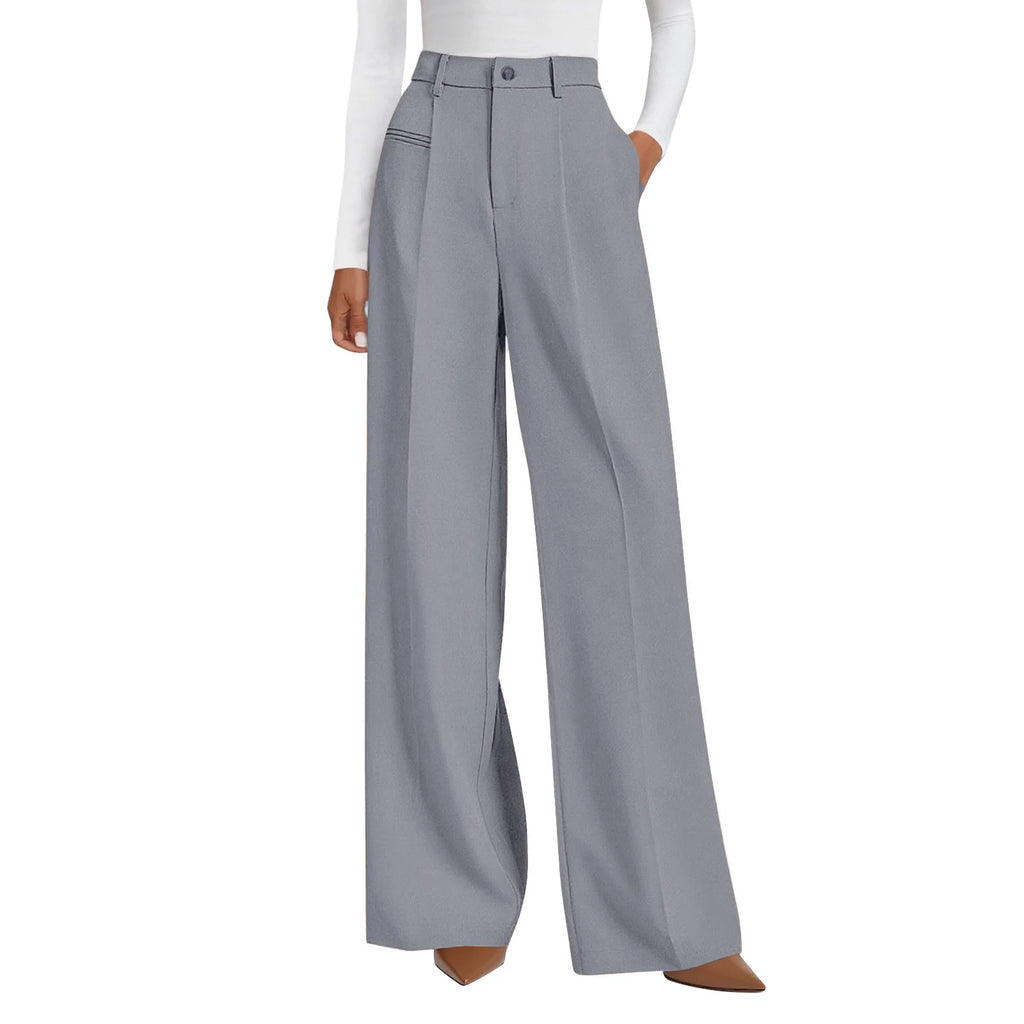 Wide-leg trousers with a flowing drape Women's high-waisted pleated casual trousers Sleek versatile trousers for commuting