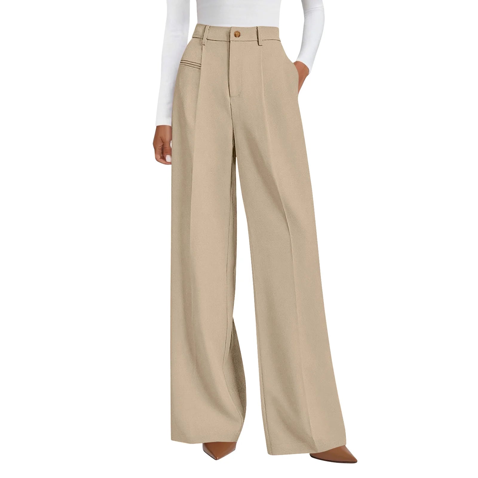 Wide-leg trousers with a flowing drape Women's high-waisted pleated casual trousers Sleek versatile trousers for commuting
