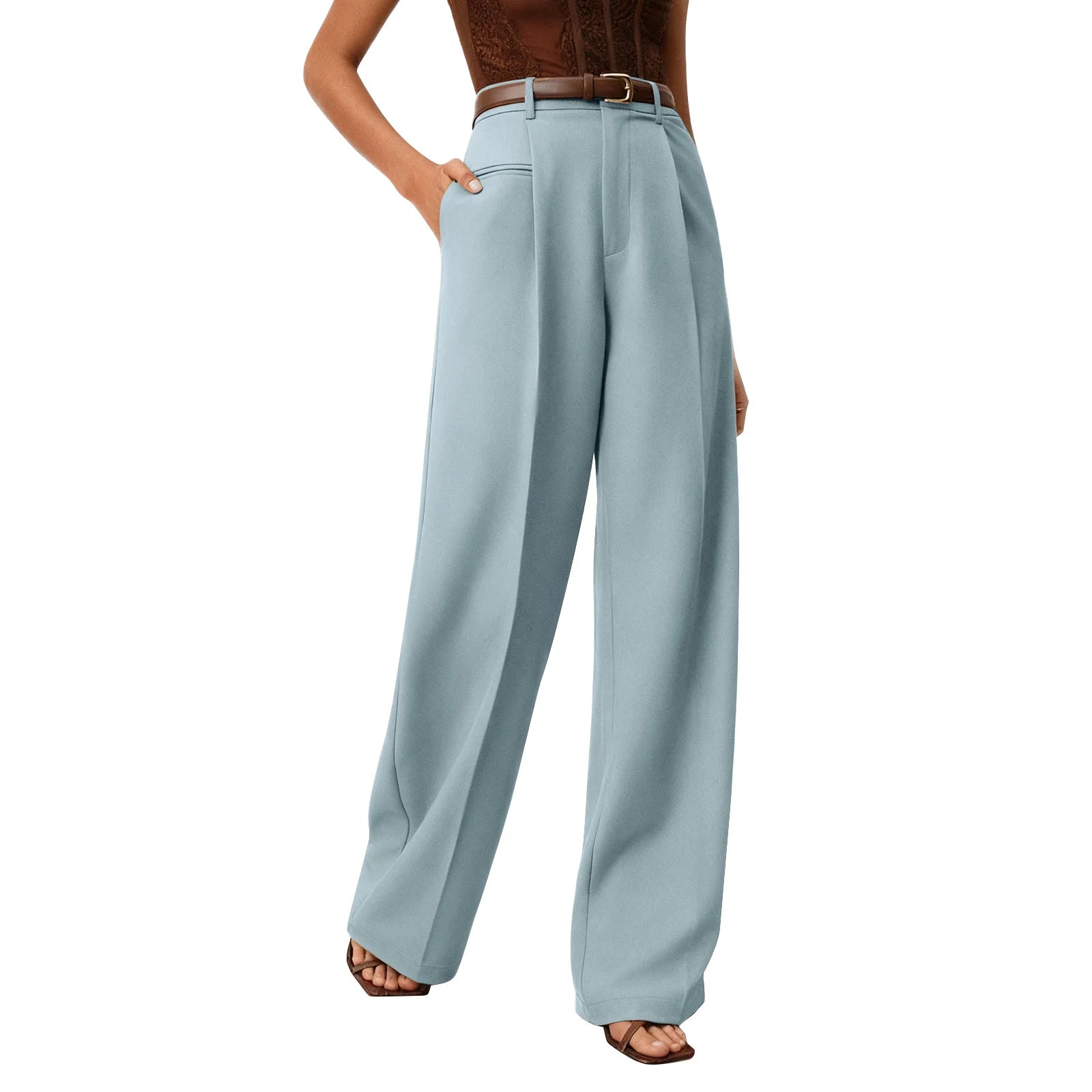 Wide-leg trousers with a flowing drape Women's high-waisted pleated casual trousers Sleek versatile trousers for commuting