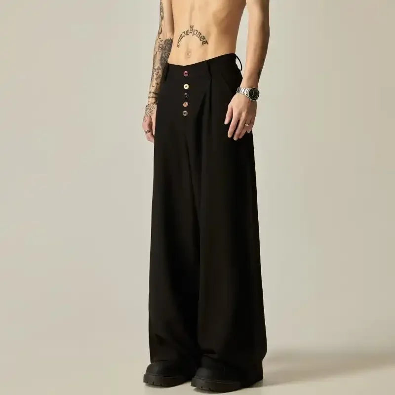 Men's Wide Leg Pleated Trousers Casual Loose Fit Drapey Suit Pants Streetwear Baggy Trousers