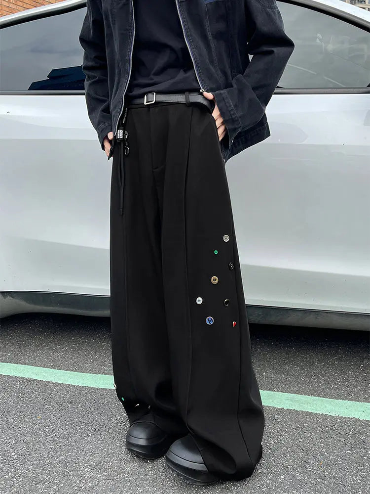 Wide Leg Trousers with Button Detail Vertical Cool Drag Baggy Pants Monochrome Hip Hop Streetwear American Style Plus XXXXXL