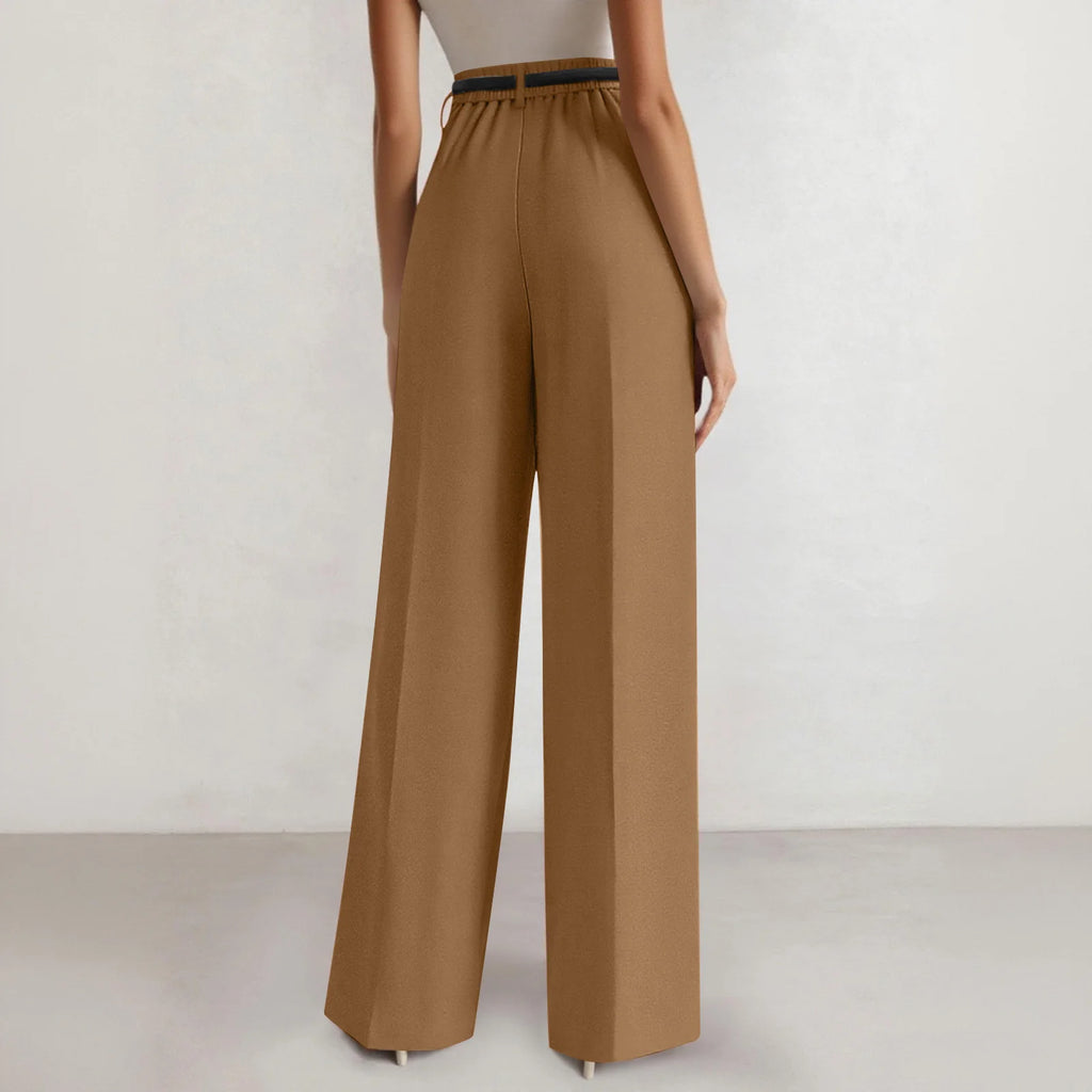 Wide-leg trousers with a flowing drape Women's high-waisted pleated casual trousers Sleek versatile trousers for commuting