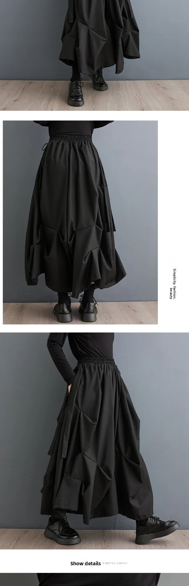 Dark Color Loose Wide Leg Pants Women's Fashion Spring Autumn High Waist Long Trousers Folded Versatile Slimming Nine Points ...