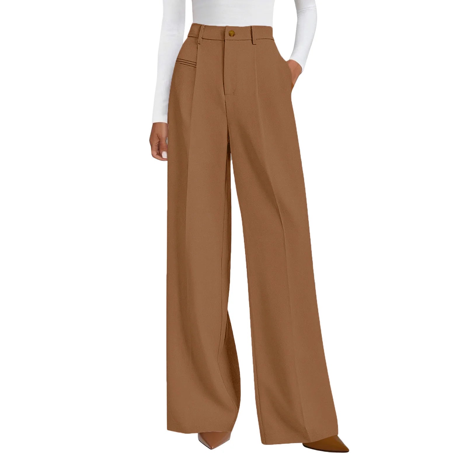 Wide-leg trousers with a flowing drape Women's high-waisted pleated casual trousers Sleek versatile trousers for commuting