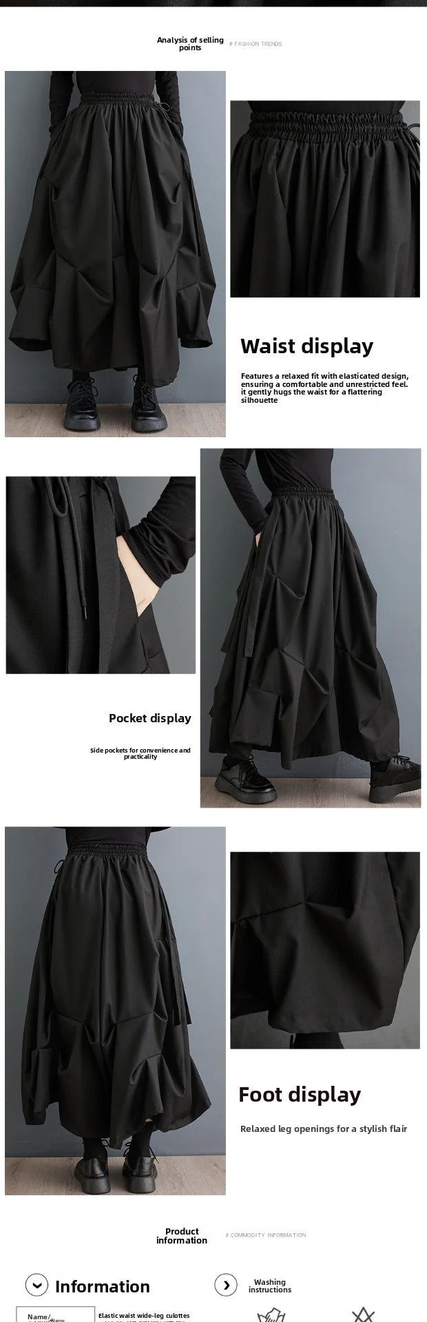 Dark Color Loose Wide Leg Pants Women's Fashion Spring Autumn High Waist Long Trousers Folded Versatile Slimming Nine Points ...