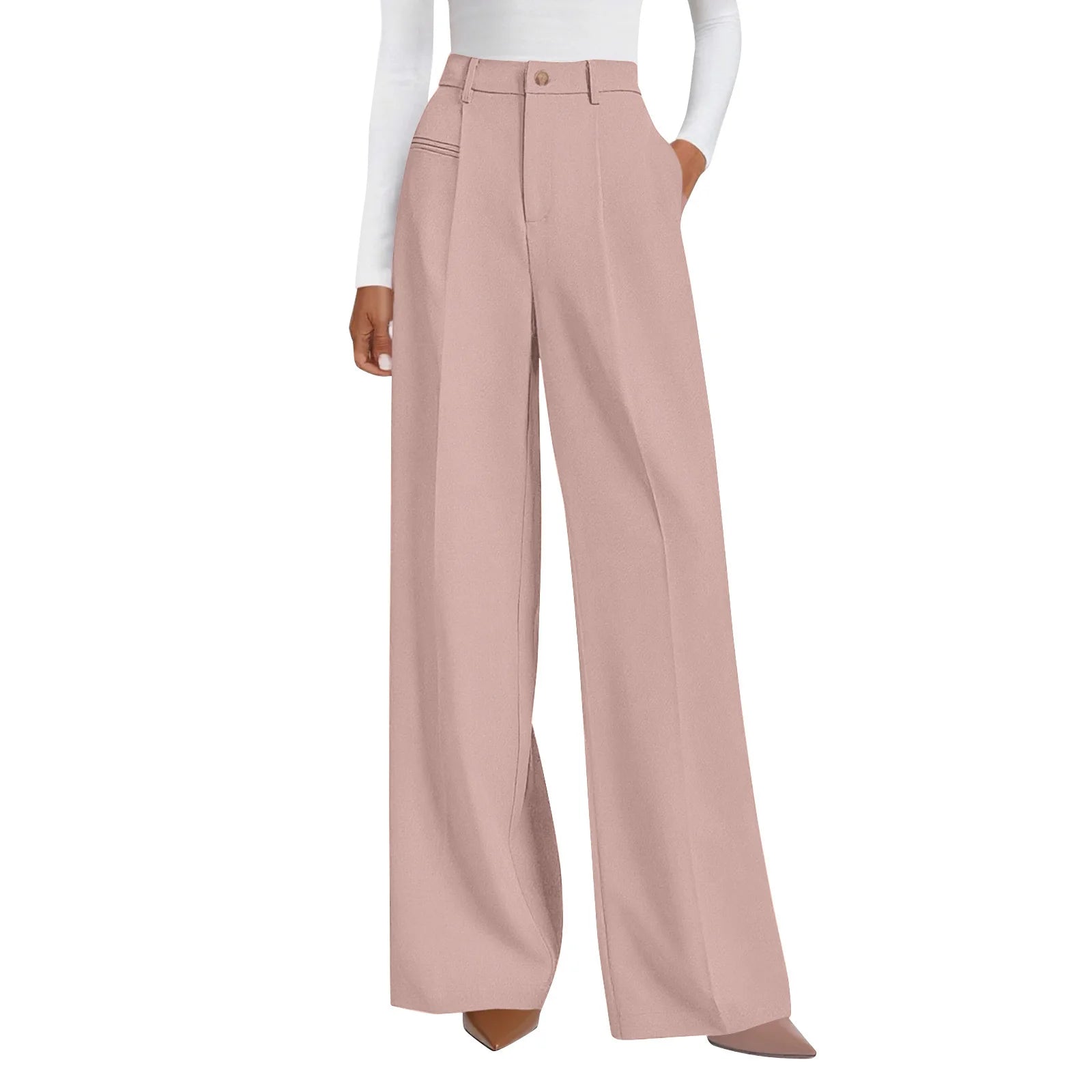 Wide-leg trousers with a flowing drape Women's high-waisted pleated casual trousers Sleek versatile trousers for commuting