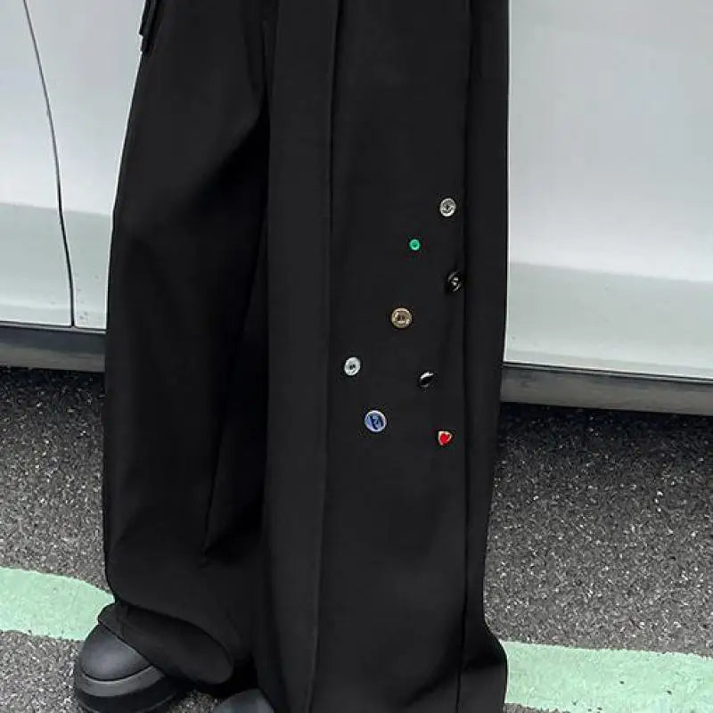 Wide Leg Trousers with Button Detail Vertical Cool Drag Baggy Pants Monochrome Hip Hop Streetwear American Style Plus XXXXXL