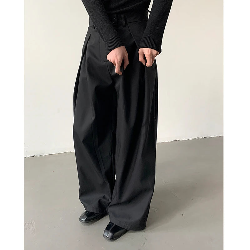 Loose A-Line Wide Leg Casual Trousers Design Sense Oversize Pleated Floor-Length West Pants Personality Men Women