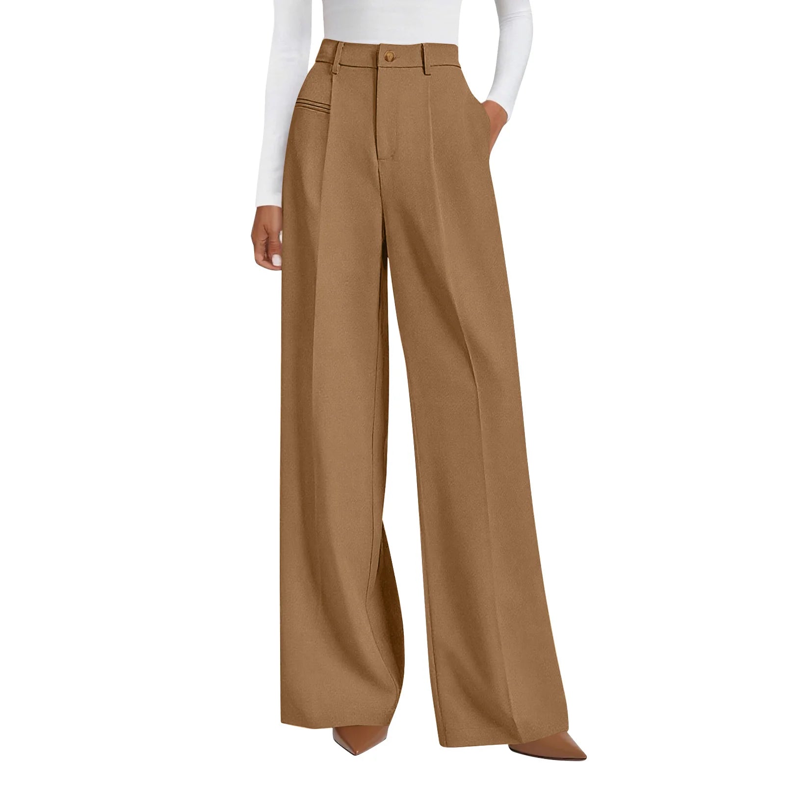 Wide-leg trousers with a flowing drape Women's high-waisted pleated casual trousers Sleek versatile trousers for commuting