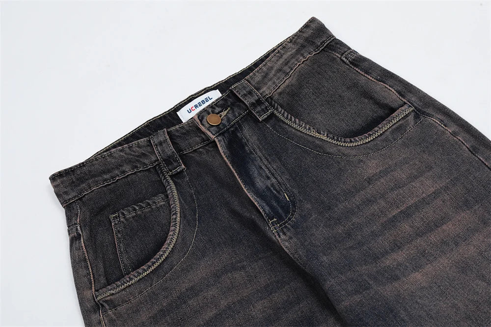 Casual Trousers Wide Leg Pants Mens Streetwear Loose Straight-leg Pants High Street Denim Pants Men