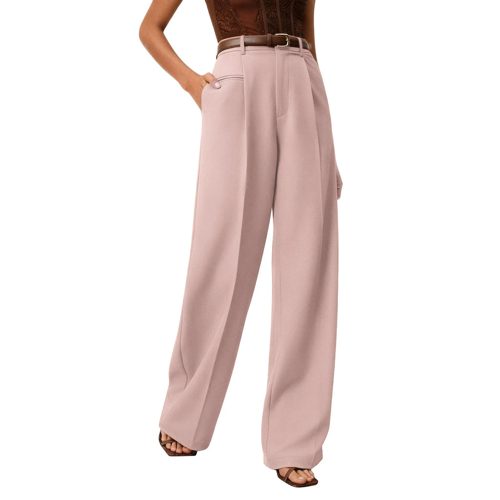 Wide-leg trousers with a flowing drape Women's high-waisted pleated casual trousers Sleek versatile trousers for commuting