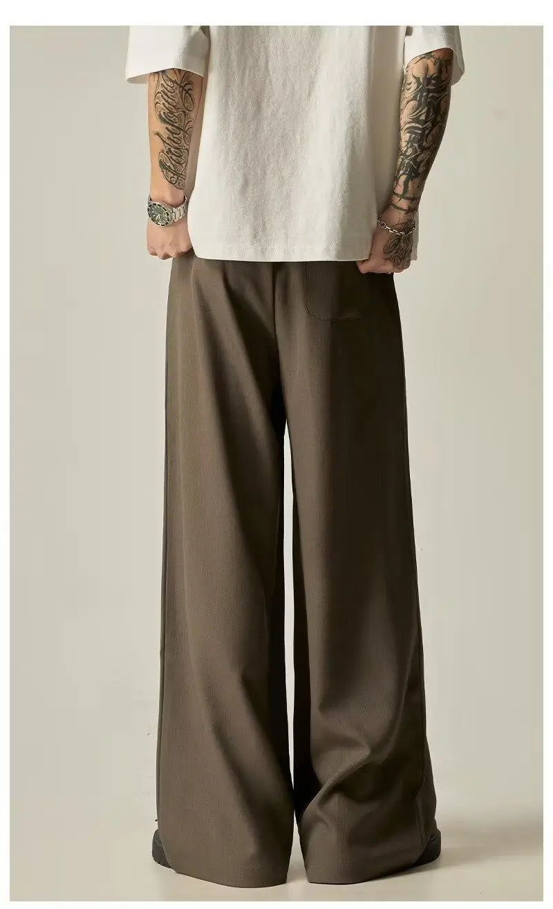 Men's Wide Leg Pleated Trousers Casual Loose Fit Drapey Suit Pants Streetwear Baggy Trousers