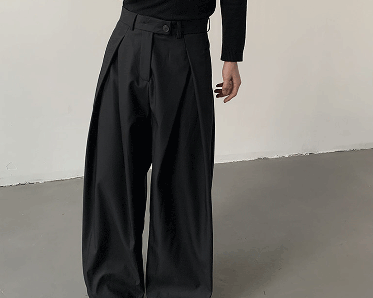 Loose A-Line Wide Leg Casual Trousers Design Sense Oversize Pleated Floor-Length West Pants Personality Men Women