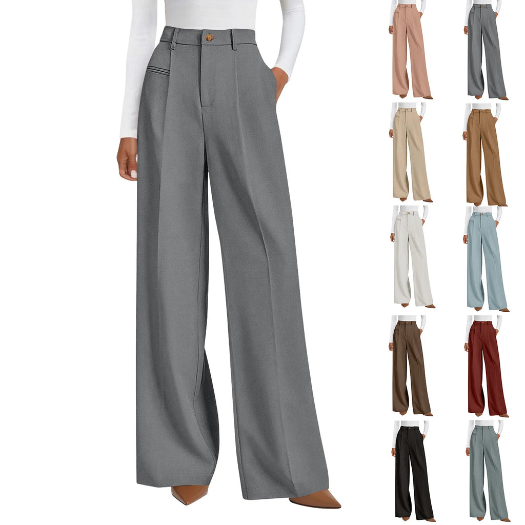 Wide-leg trousers with a flowing drape Women's high-waisted pleated casual trousers Sleek versatile trousers for commuting