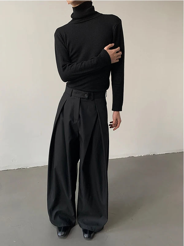 Loose A-Line Wide Leg Casual Trousers Design Sense Oversize Pleated Floor-Length West Pants Personality Men Women