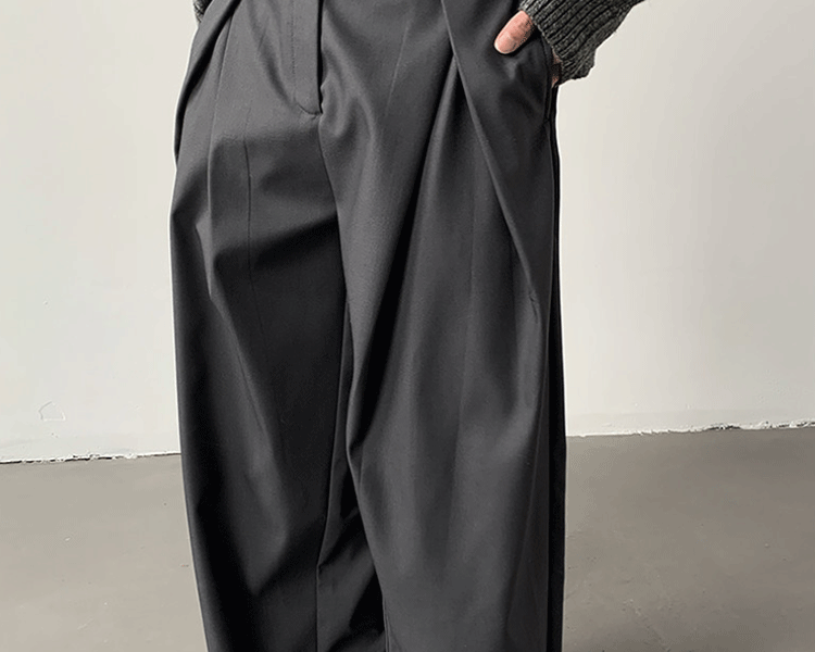 Loose A-Line Wide Leg Casual Trousers Design Sense Oversize Pleated Floor-Length West Pants Personality Men Women