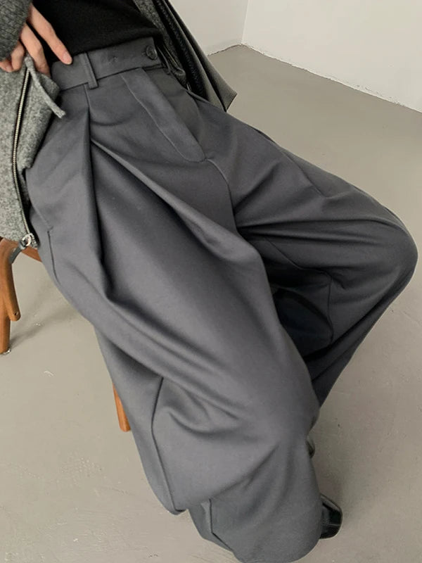 Loose A-Line Wide Leg Casual Trousers Design Sense Oversize Pleated Floor-Length West Pants Personality Men Women