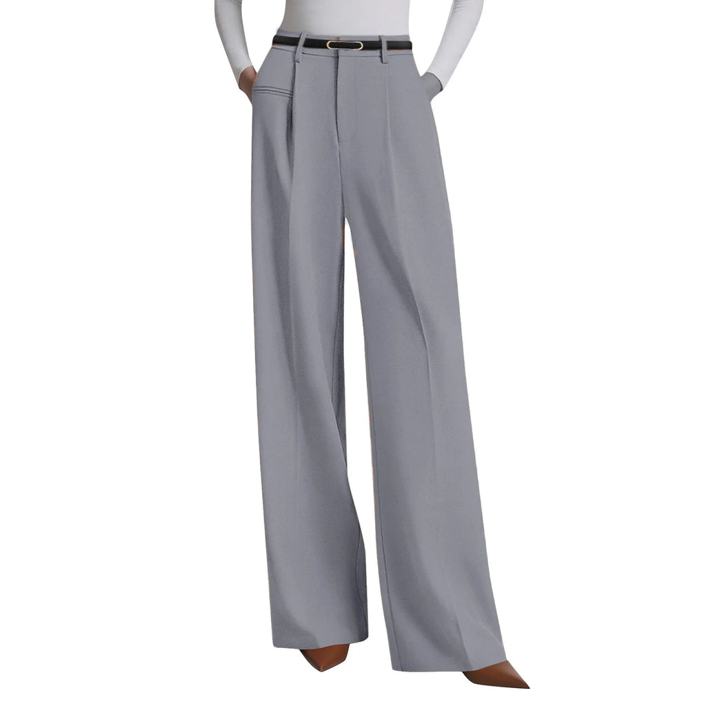 Wide-leg trousers with a flowing drape Women's high-waisted pleated casual trousers Sleek versatile trousers for commuting