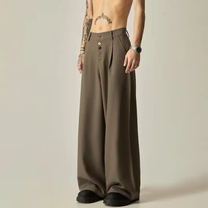 Men's Wide Leg Pleated Trousers Casual Loose Fit Drapey Suit Pants Streetwear Baggy Trousers
