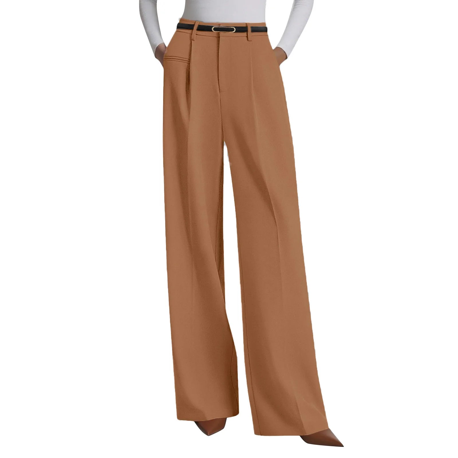 Wide-leg trousers with a flowing drape Women's high-waisted pleated casual trousers Sleek versatile trousers for commuting