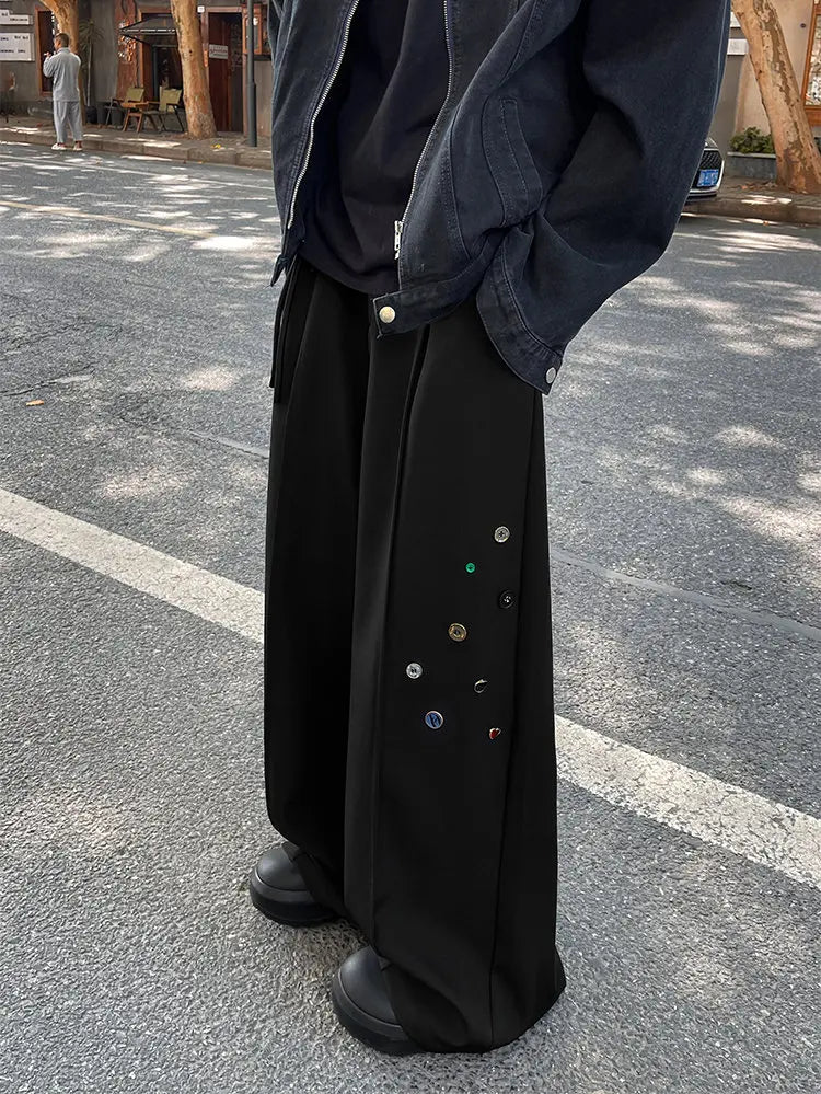 Wide Leg Trousers with Button Detail Vertical Cool Drag Baggy Pants Monochrome Hip Hop Streetwear American Style Plus XXXXXL