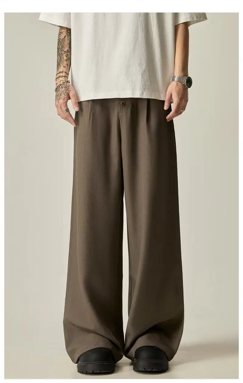 Men's Wide Leg Pleated Trousers Casual Loose Fit Drapey Suit Pants Streetwear Baggy Trousers