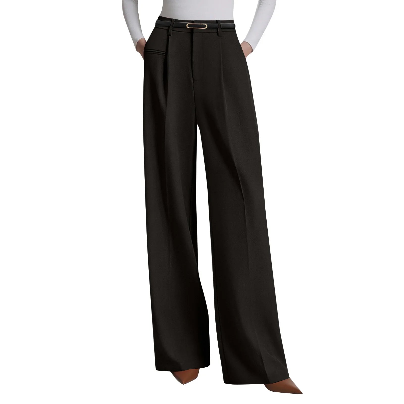 Wide-leg trousers with a flowing drape Women's high-waisted pleated casual trousers Sleek versatile trousers for commuting