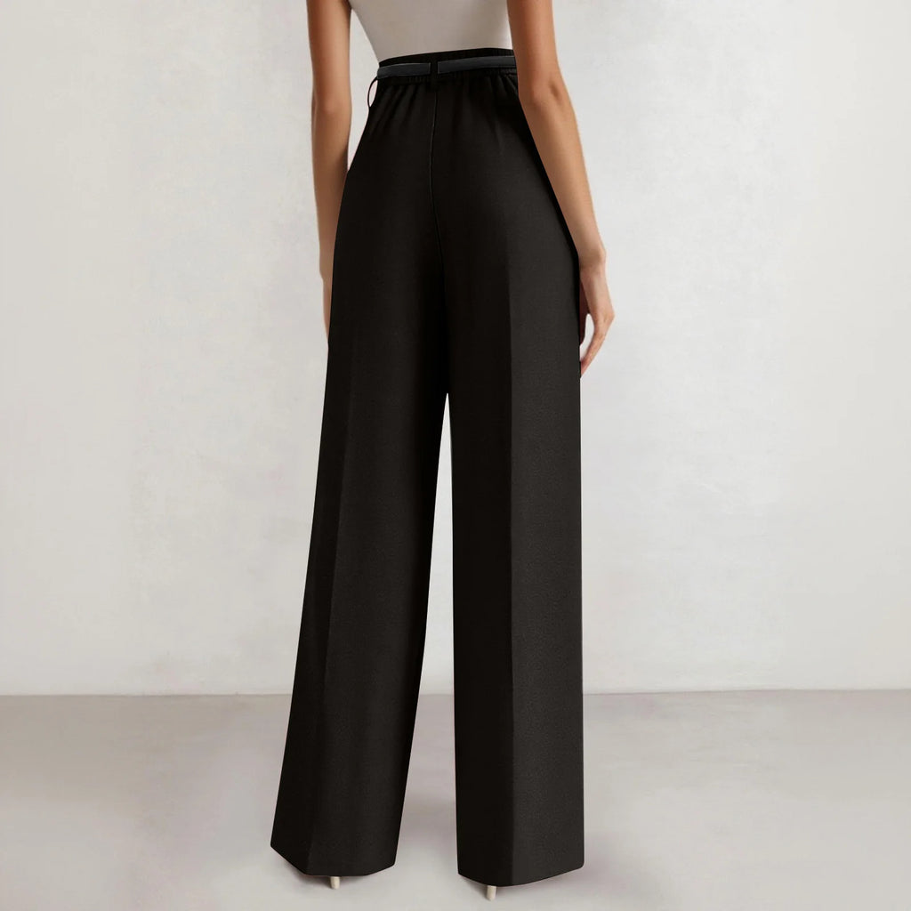 Wide-leg trousers with a flowing drape Women's high-waisted pleated casual trousers Sleek versatile trousers for commuting
