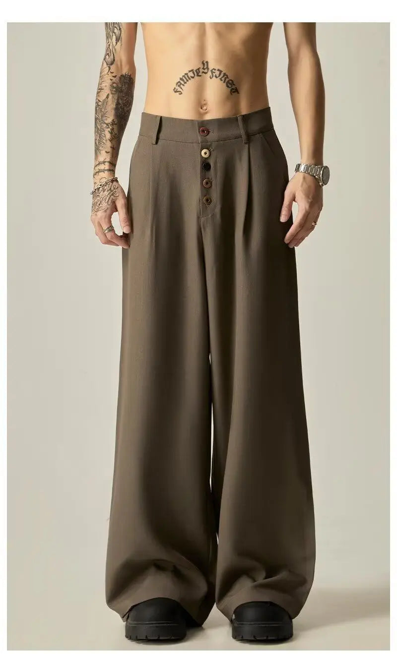 Men's Wide Leg Pleated Trousers Casual Loose Fit Drapey Suit Pants Streetwear Baggy Trousers