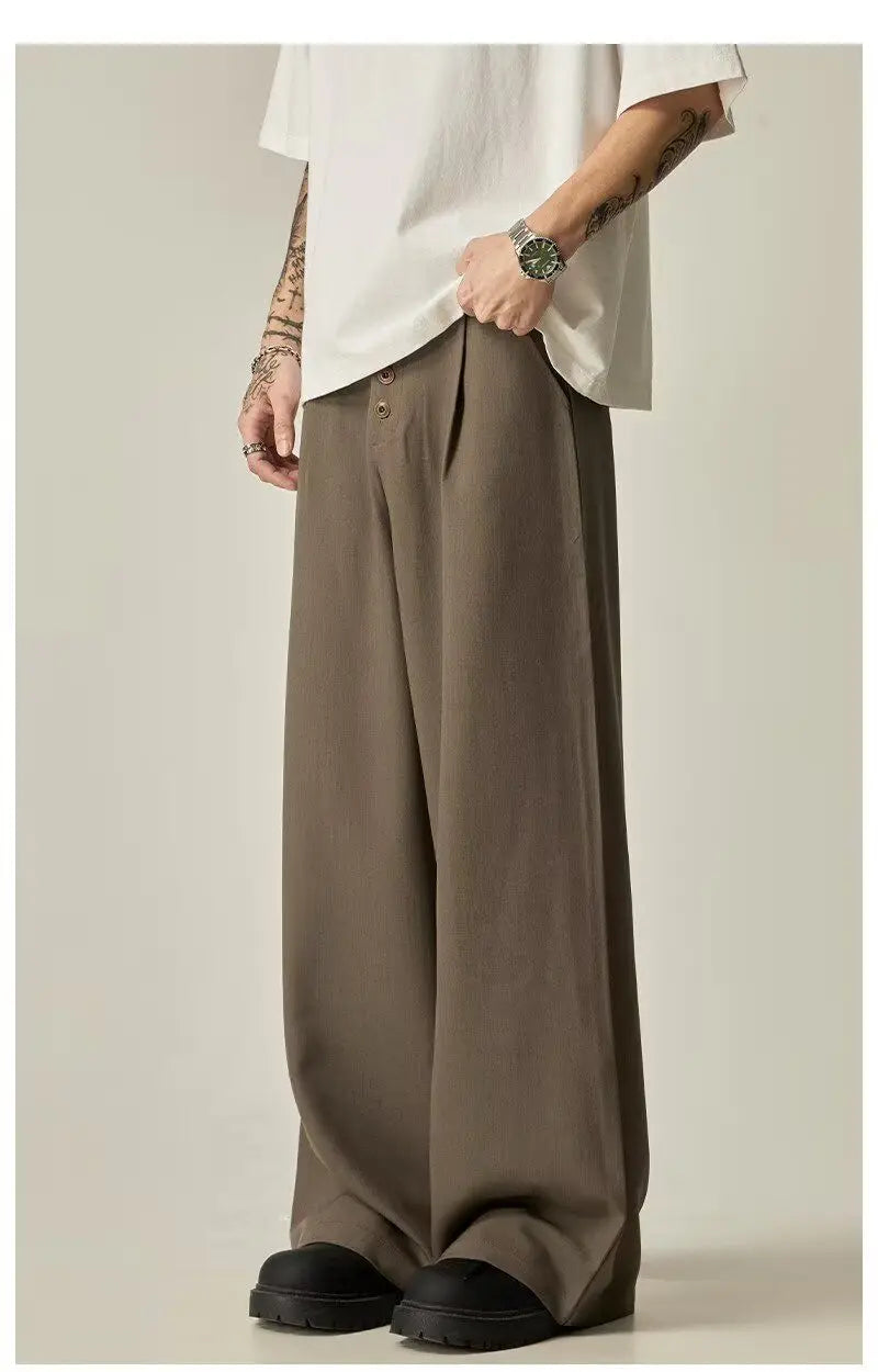 Men's Wide Leg Pleated Trousers Casual Loose Fit Drapey Suit Pants Streetwear Baggy Trousers