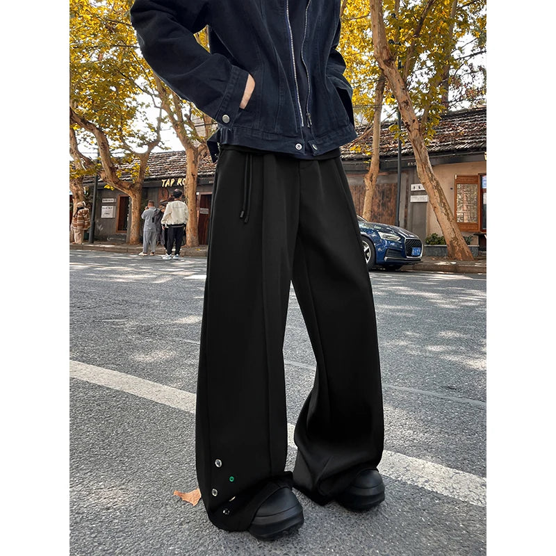 Wide Leg Trousers with Button Detail Vertical Cool Drag Baggy Pants Monochrome Hip Hop Streetwear American Style Plus XXXXXL