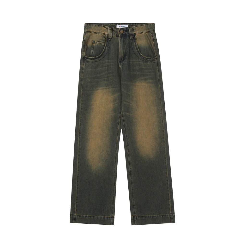 Casual Trousers Wide Leg Pants Mens Streetwear Loose Straight-leg Pants High Street Denim Pants Men