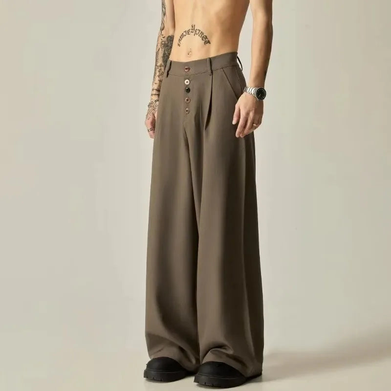 Men's Wide Leg Pleated Trousers Casual Loose Fit Drapey Suit Pants Streetwear Baggy Trousers