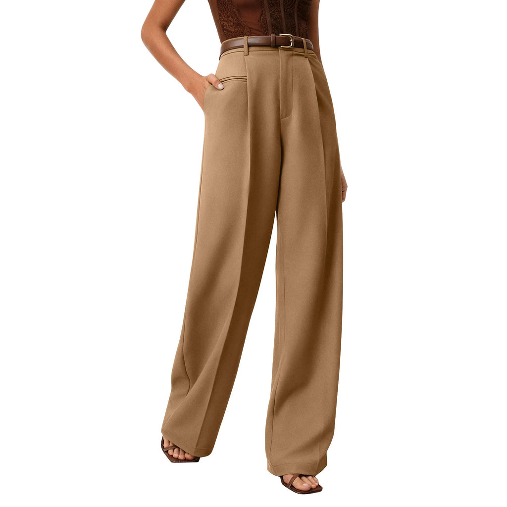 Wide-leg trousers with a flowing drape Women's high-waisted pleated casual trousers Sleek versatile trousers for commuting