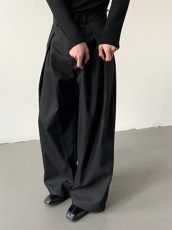 Loose A-Line Wide Leg Casual Trousers Design Sense Oversize Pleated Floor-Length West Pants Personality Men Women