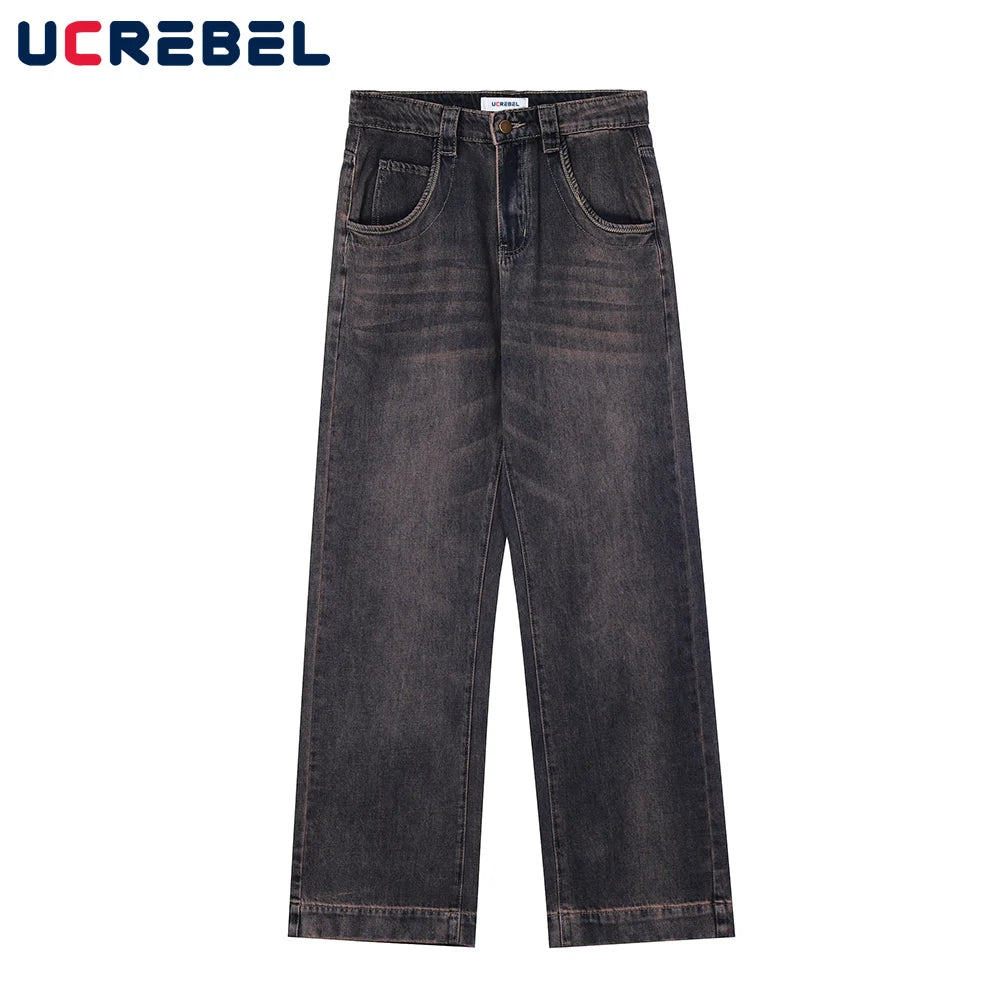 Casual Trousers Wide Leg Pants Mens Streetwear Loose Straight-leg Pants High Street Denim Pants Men