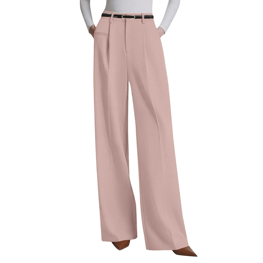 Wide-leg trousers with a flowing drape Women's high-waisted pleated casual trousers Sleek versatile trousers for commuting